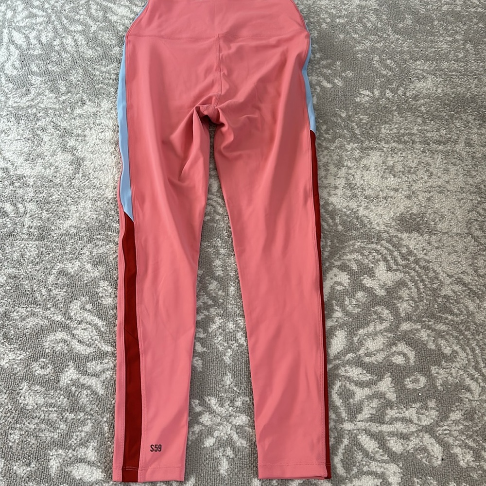 Splits 59 Pink Workout Leggings, Light Blue Stripe Size L - Picture 5 of 6